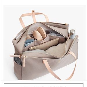 Cuyana weekender in gray and tan